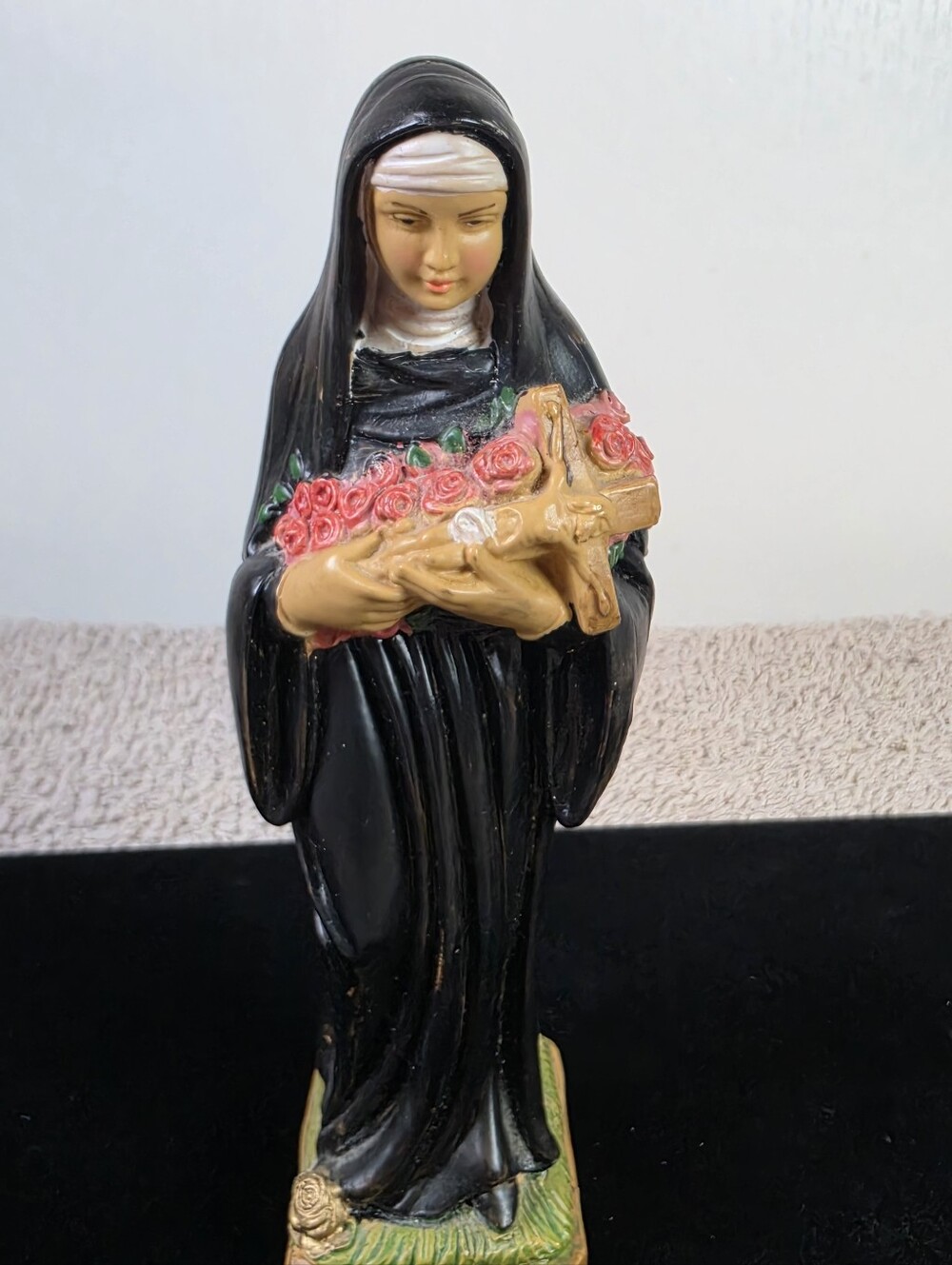 Religious Statue Figurine - Black and Pink Saint Rita Of Cascia - Picture 6 of 9